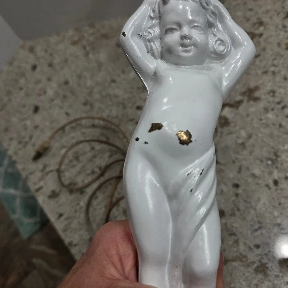 Vintage Cherub Lamp Marble Base Accent Table Lamp Boudoir Lighting 19